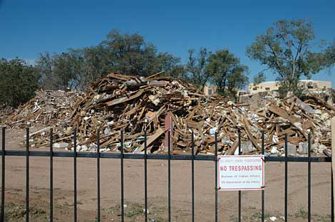 piles of debris are all that remain of the Santa Fe Indian School along Cerrillos Road